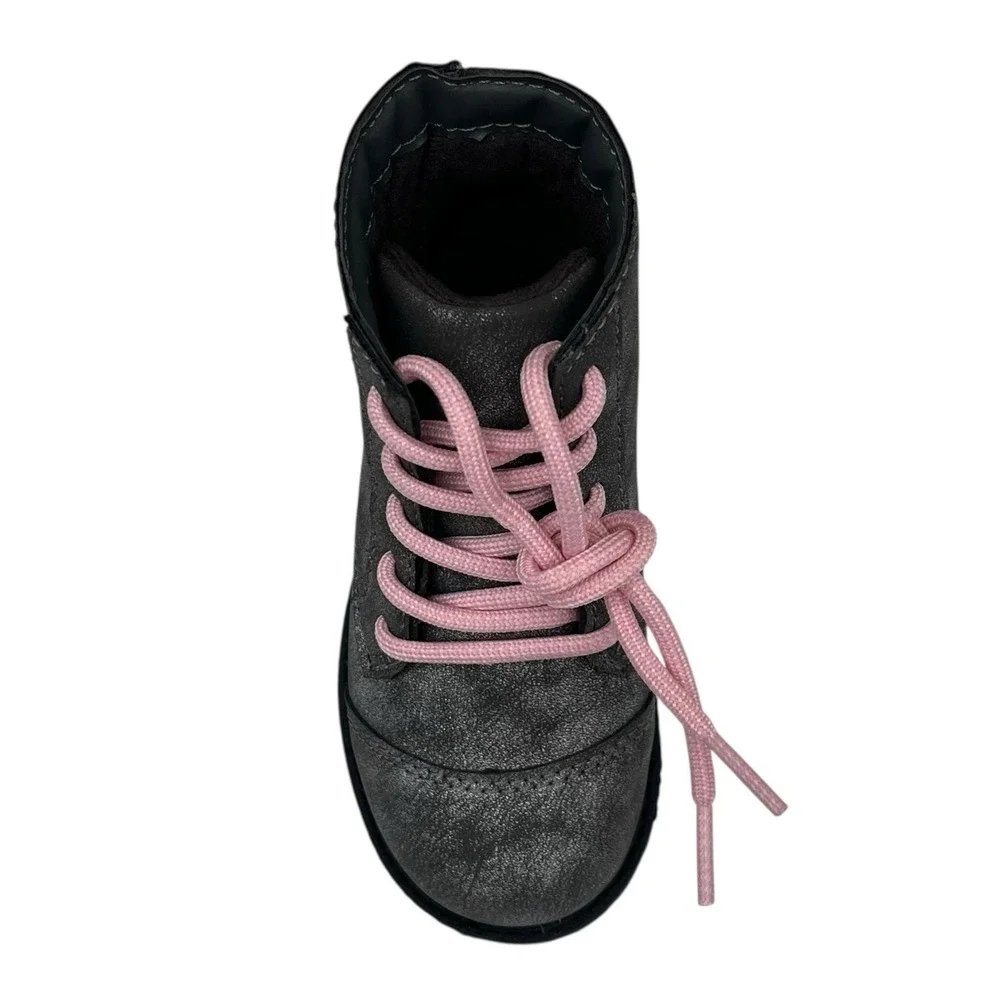 OshKosh B'Gosh Toddler Girls Ankle Fashion Boots Size 8 Gray Rose Pink Lace Up